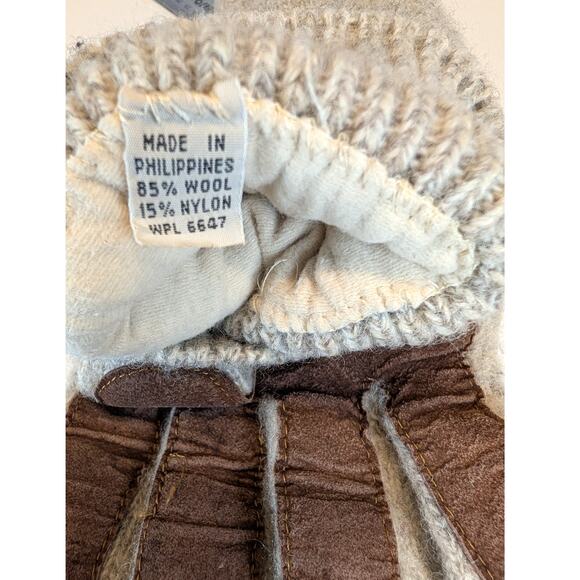 Vtg Wool Blend Winter Gloves Leather Palm Mens Medium Large Tan Brown - Picture 10 of 10